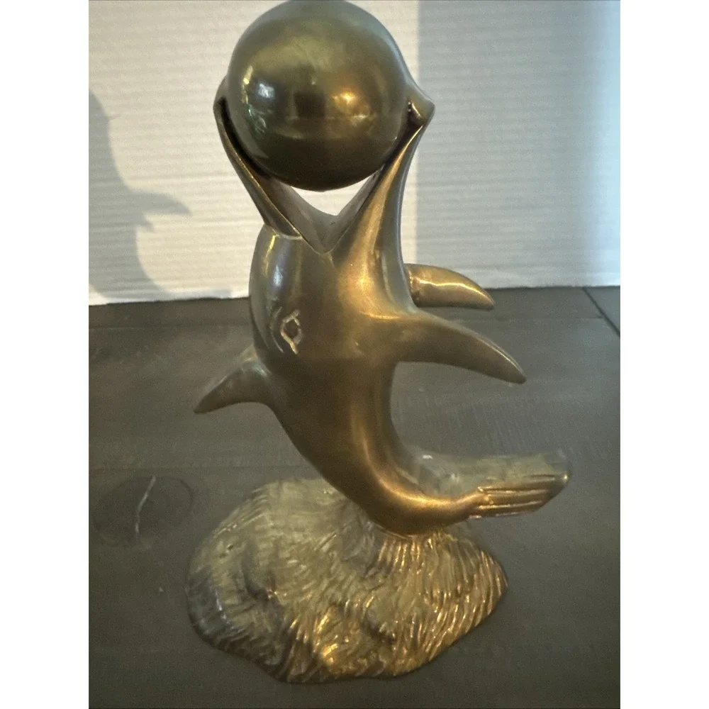 Vintage Brass Dolphin Balancing Ball 7 3/4